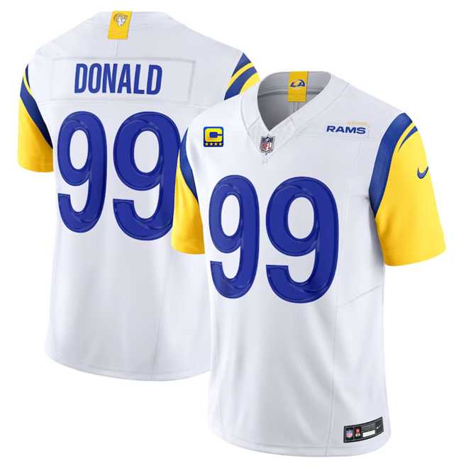 Men & Women & Youth Los Angeles Rams #99 Aaron Donald White 2023 F.U.S.E. With 4-Star C Patch Vapor Vapor Limited Football Stitched Jersey